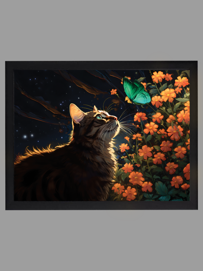 What mysterious worlds do the cats see? - Illuminated Artwork